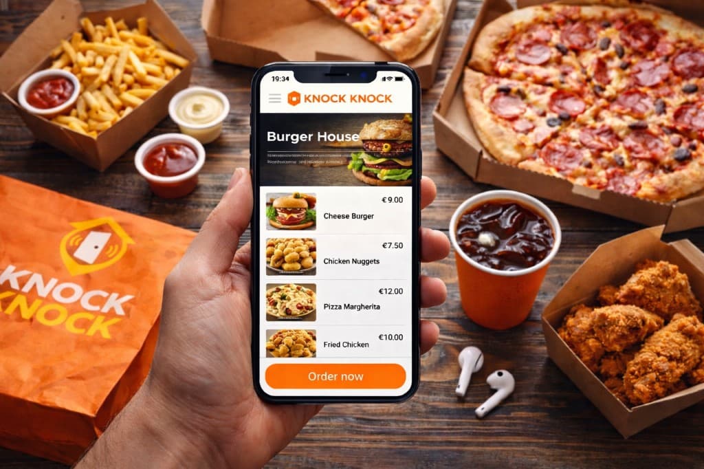 Chef holding Knock Knock sign